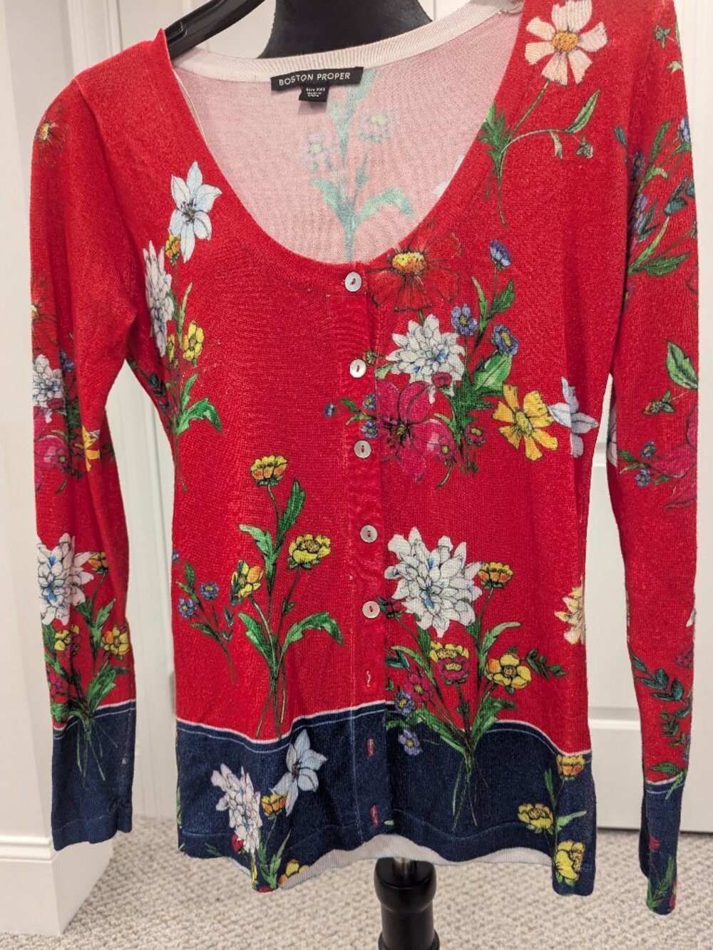 Bright Red Floral Summer Cardigan Boston Proper XXS